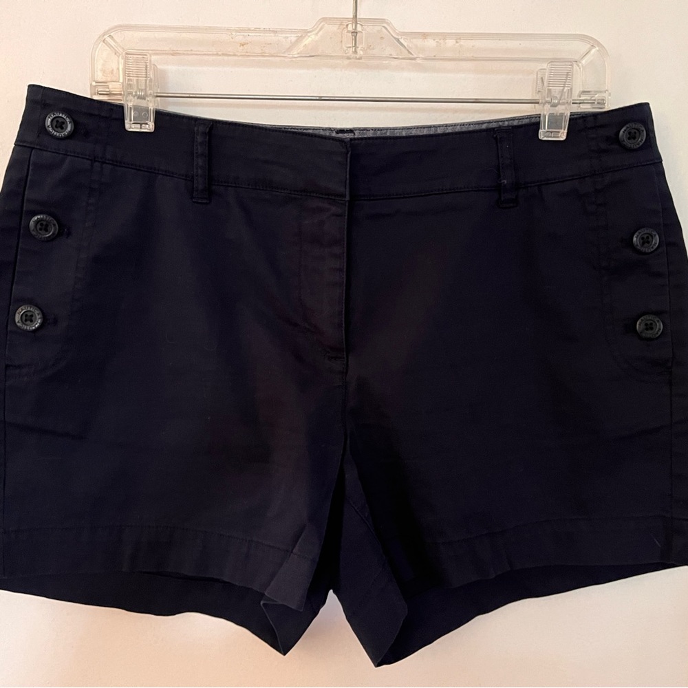 Nautica navy blue chino shorts women size 10 stretch buttons on front pockets